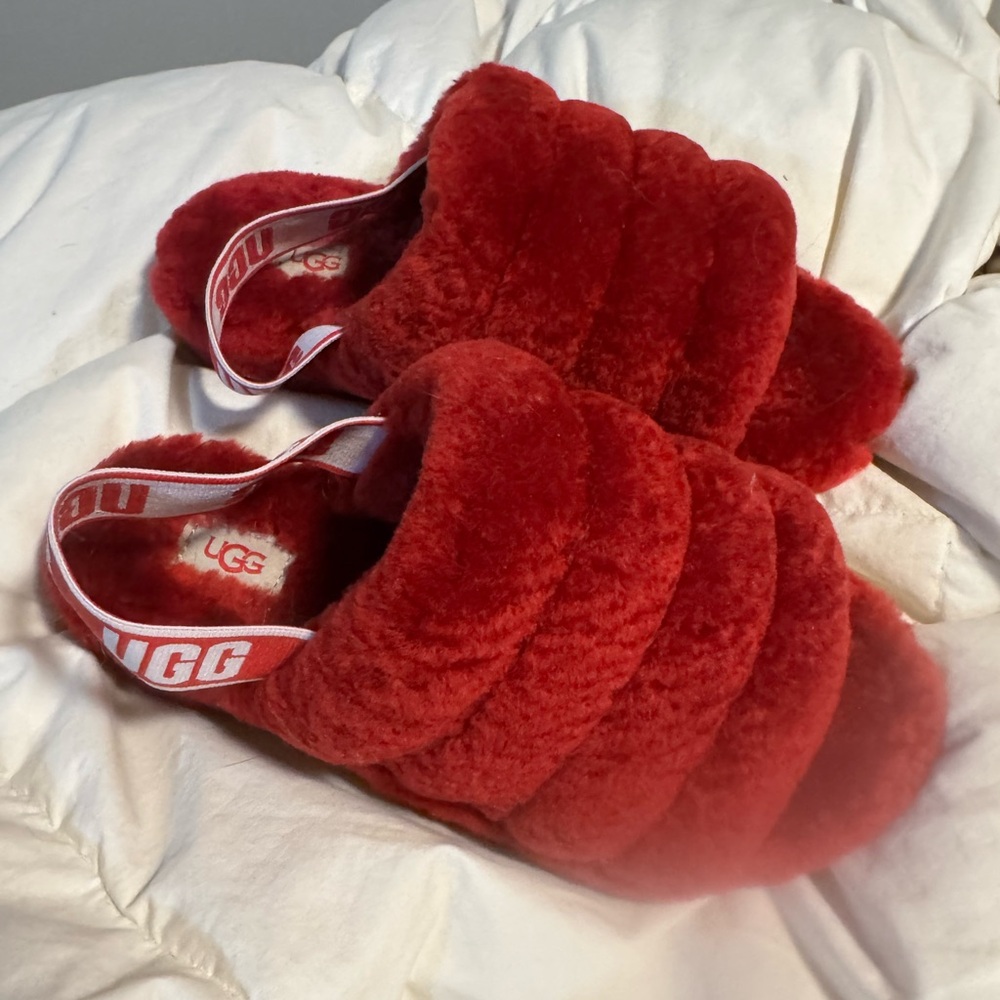 UGG Red Fluff Yeah Slide Slippers